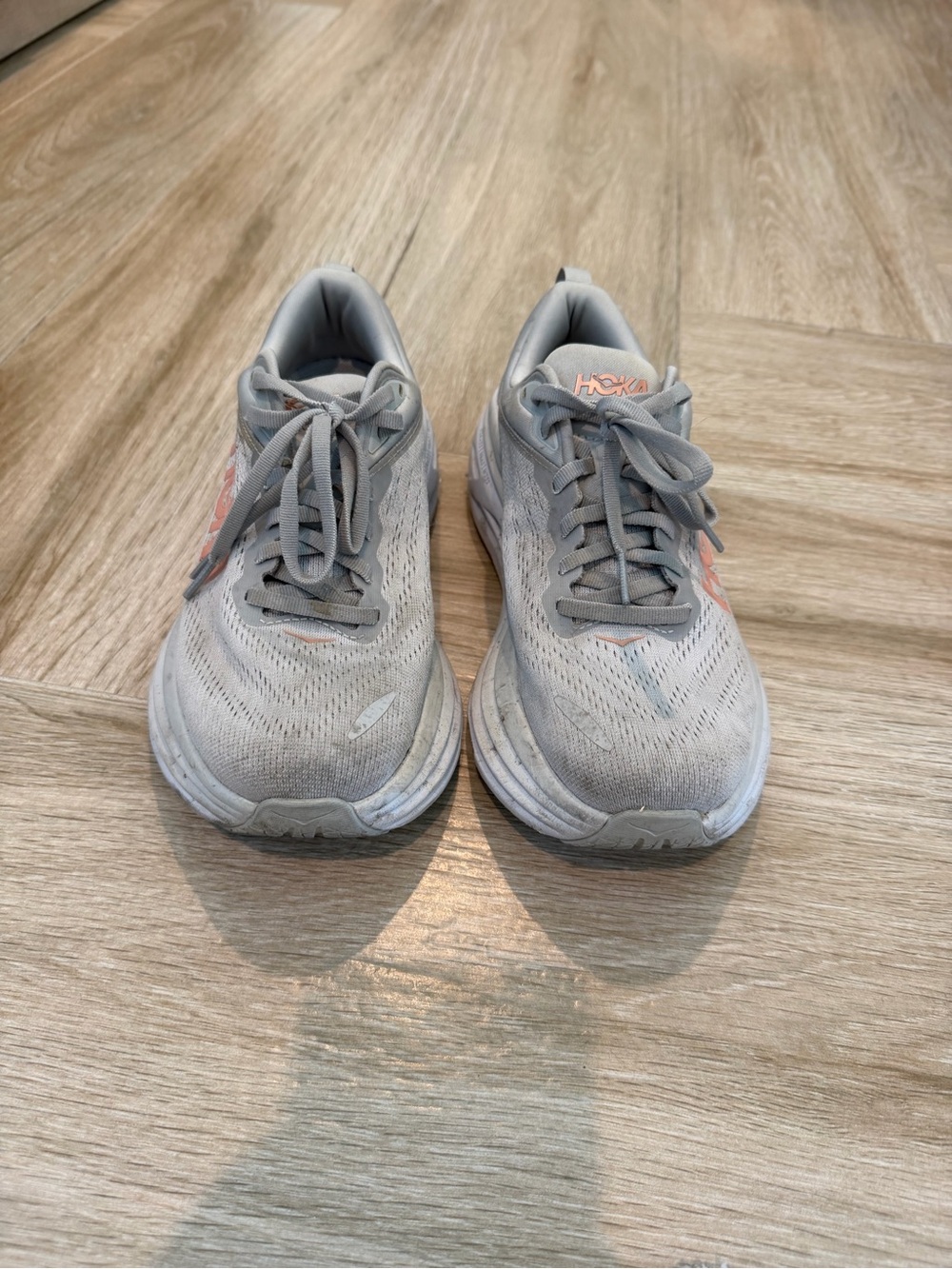 Hoka Gray Running Shoes with Pink Logo Accents
